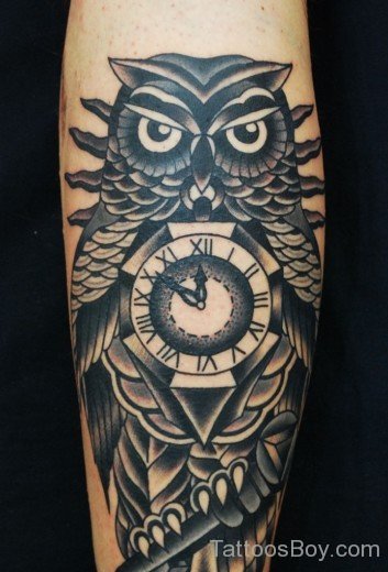 Clock And Owl Tattoo