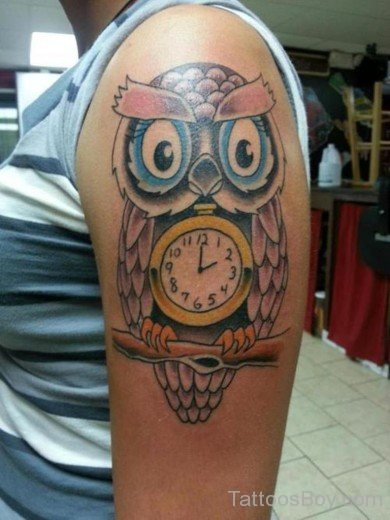 Clock With Owl Tattoo