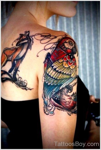 Colored Bird Tattoo On Shoulder-TB14054