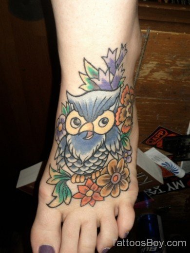 Colored Owl Tattoo On Foot-TB14018