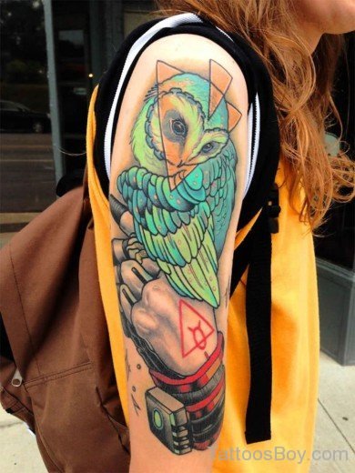 Colored Owl Tattoo On Half Sleeve-TB1045