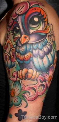 Colored  Owl Tattoo On Half Sleeve-TB14016