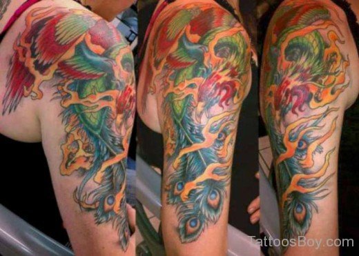 Colored Phoenix Tattoo On Half Sleeve-TB1020