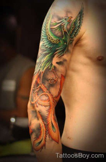 Colored Phoenix Tattoo On Half Sleeve-TB14017