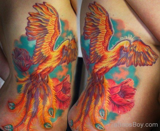 Colored Phoenix Tattoo On Rib-TB14018