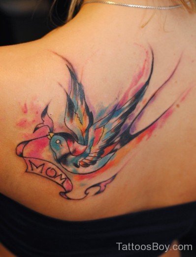 Colored Swallow Tattoo On Back-TB1416