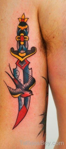 Colored Swallow Tattoo On Bicep-TB1417
