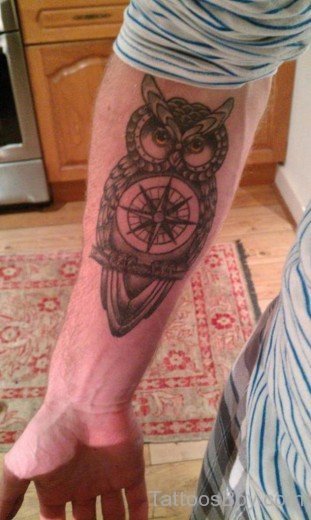 Compass And Owl Tattoo