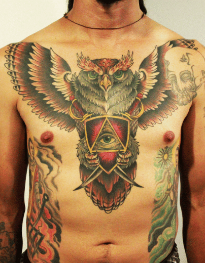Elegant Owl Tattoo On Chest-TB14024