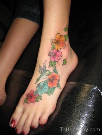 Flower And Bird Tattoo On Foot-TB14065