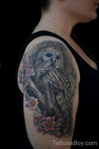 Flower And Owl Tattoo On Bicep-TB1067