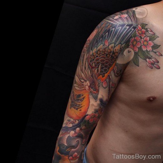 Flower And Phoenix Tattoo On Half Sleeve-TB1040