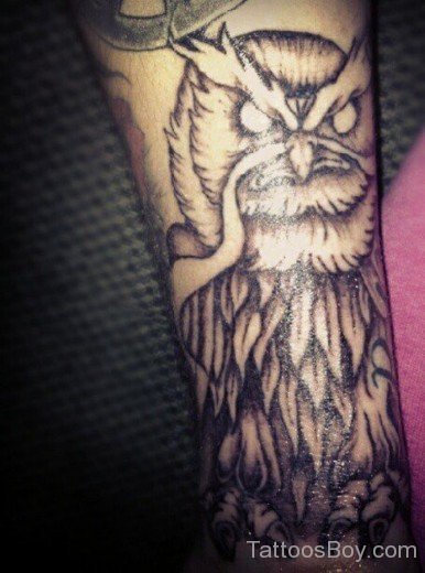 Grey Inked Owl Tattoo