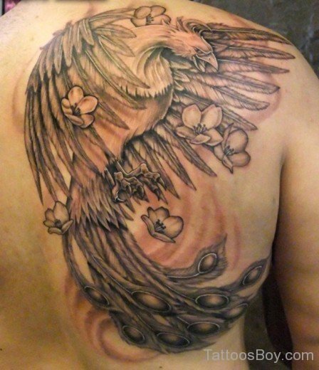 Grey Phoenix Tattoo On Back-TB14036