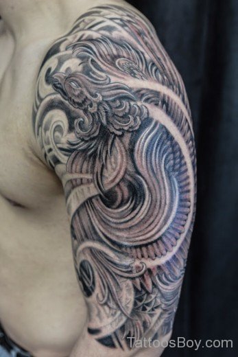 Grey Phoenix Tattoo On Bicep 1-TB1046