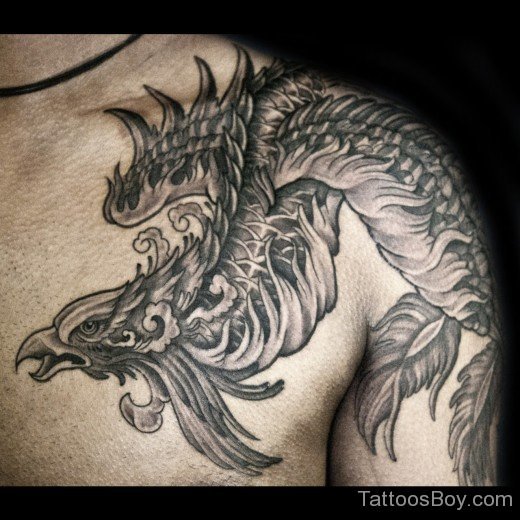 Grey Phoenix Tattoo On Chest-TB1048