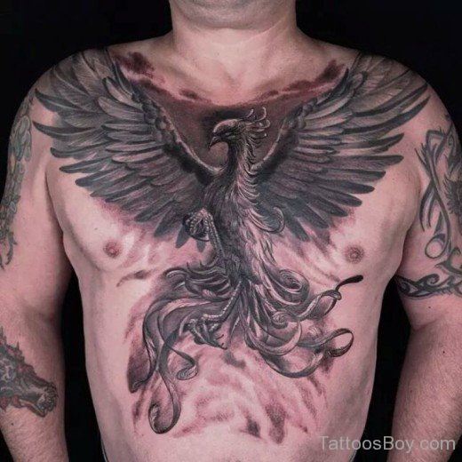 Grey Phoenix Tattoo On Chest-TB14037