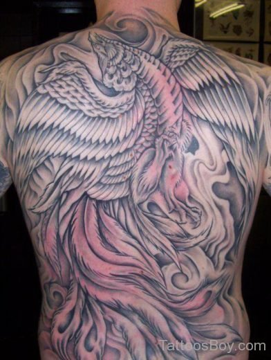 Grey Phoenix Tattoo On Full Back-TB1049