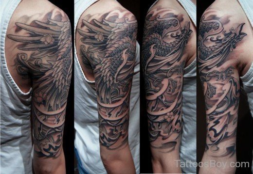 Grey-Phoenix Tattoo On Half Sleeve
