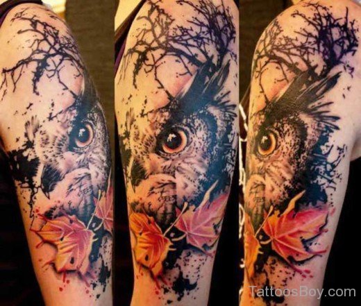 Leaf And Owl Tattoo