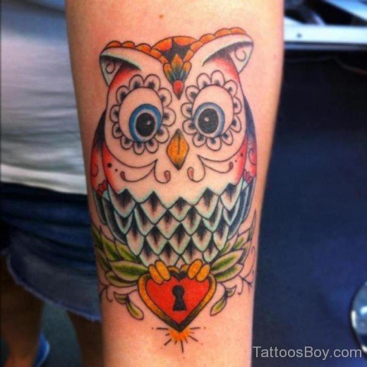 Lock And Owl Tattoo