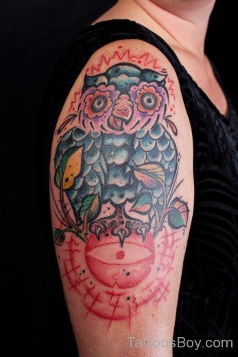 Nice Owl Tattoo On Shoulder-TB1090