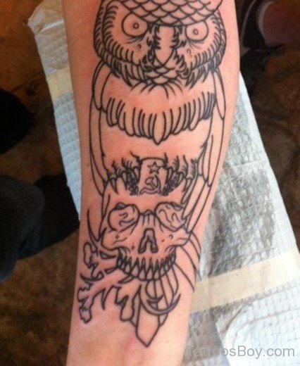Outline Owl And Skull Tattoo-TB1094