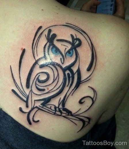 Outline Owl Tattoo On Back