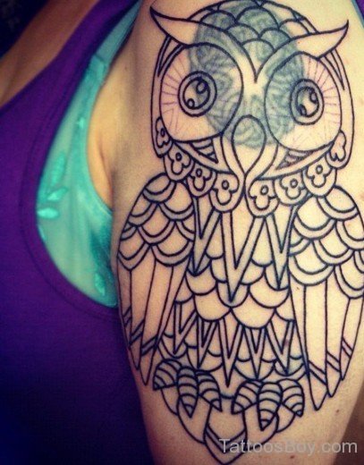 Outline Owl Tattoo On Bicep-TB1097