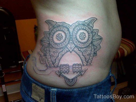 Outline Owl Tattoo On Rib