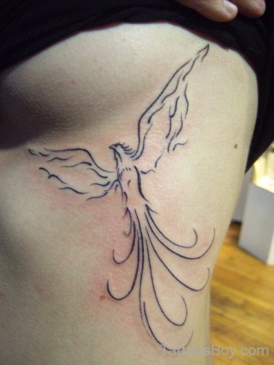 Outline Phoenix Tattoo On Rib-TB1060