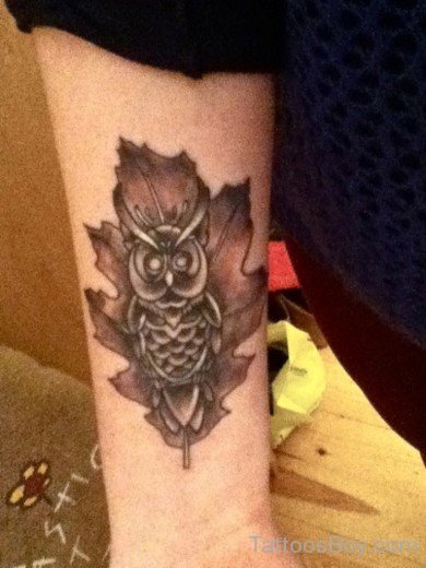Owl And Leaf Tattoo