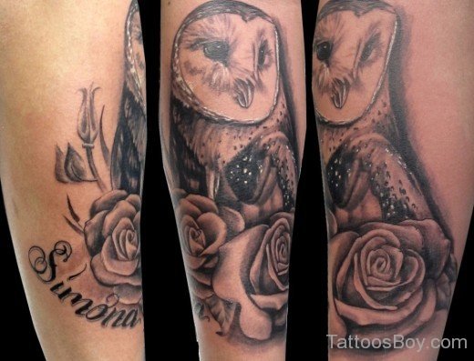 Owl And Rose Tattoo