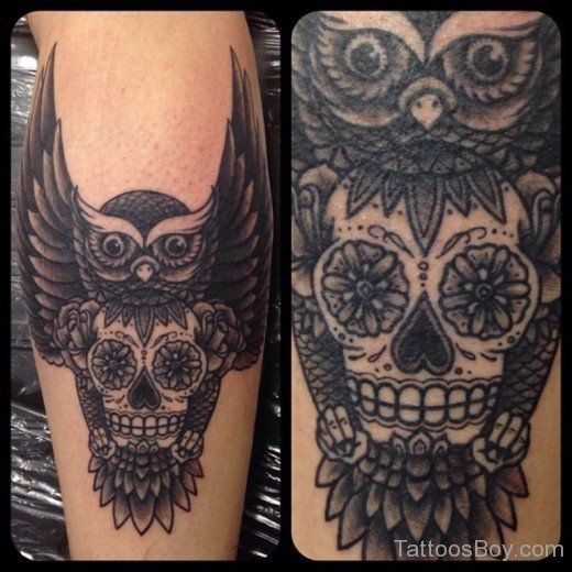 Owl Bird And Skull Tattoo