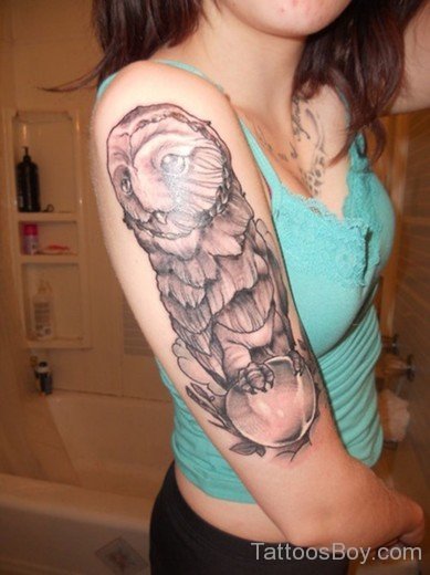 Owl Tattoo On Half Sleeve 