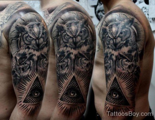 Owl Tattoo On Half Sleeve