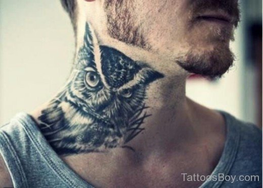 Owl Tattoo On Neck