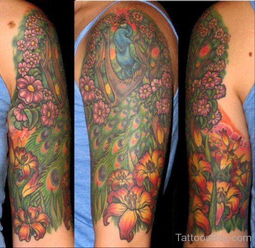 Peacock Tattoo On Half Sleeve-TB1063