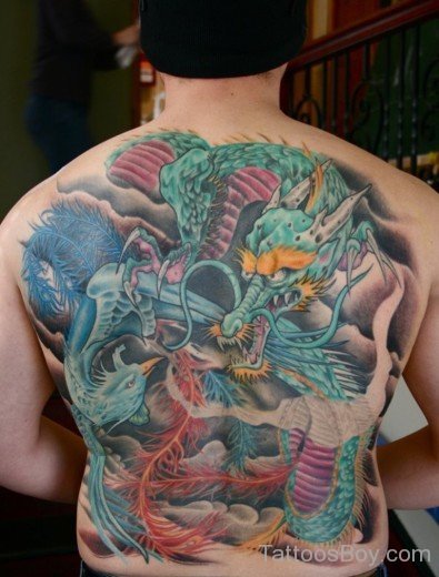 Phoenix And Dragon Tattoo On Back-TB14048