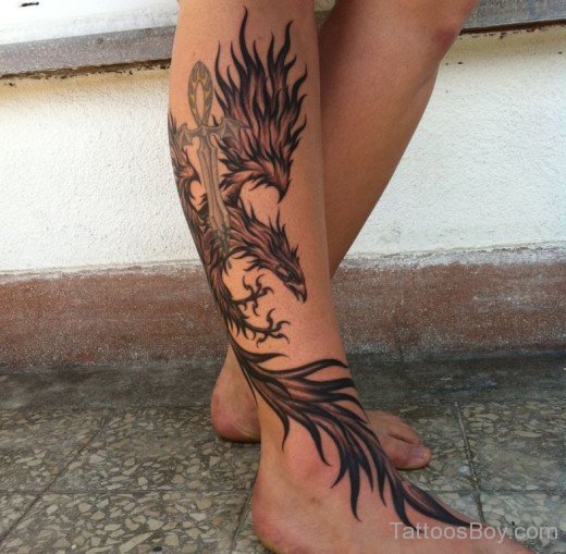 Phoenix Tattoo On Leg 