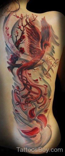 Red Phoenix Tattoo On Back-TB14088