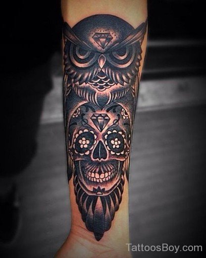 Scary Owl And Skull Tattoo-TB1161