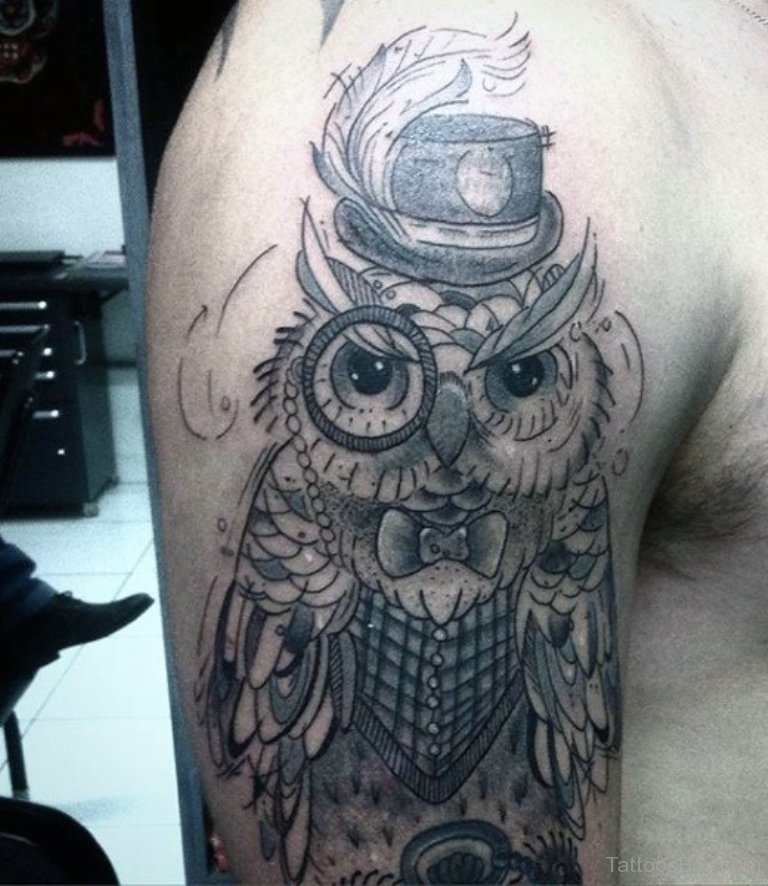 Simple Owl Tattoo On Bicep