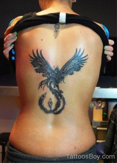 Simple Phoenix Tattoo On Back-TB14090