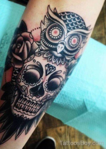Skull And Owl Tattoo On Arm-TB1164