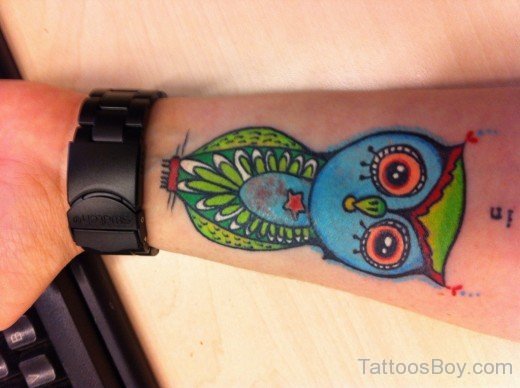 Small Colored Owl Tattoo