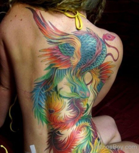 Stunning Phoenix Tattoo On Back-TB14092