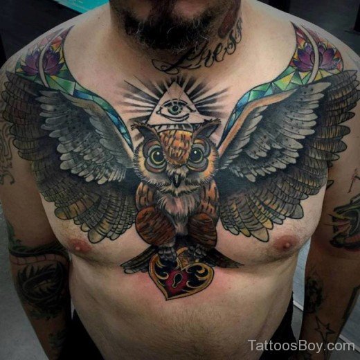 Stunning Owl Tattoo On chest-TB14091