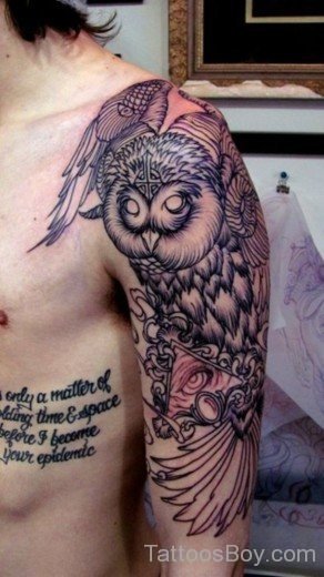 Stylish Owl Tattoo On Half Sleeve-TB1177