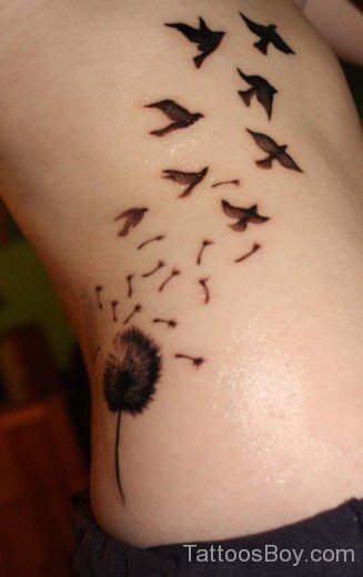 Tree And Bird Tattoo On Rib-TB14087